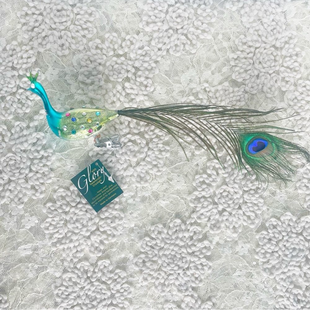 Christborn Germany Mercury Glass Peacock Clip Christmas Ornament Turquoise Bird